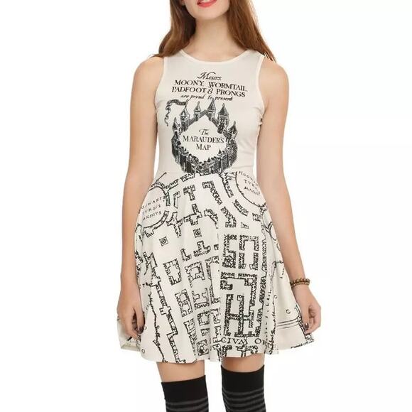 Harry Potter Marauders Map Dress Sleeveless Hogwarts Witchcraft Wizarding - Picture 1 of 8